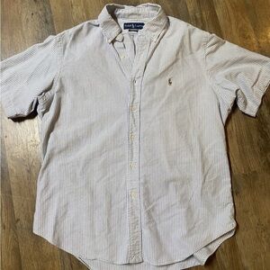 Ralph Lauren Men's White and Gray Striped Button-Down Shirt